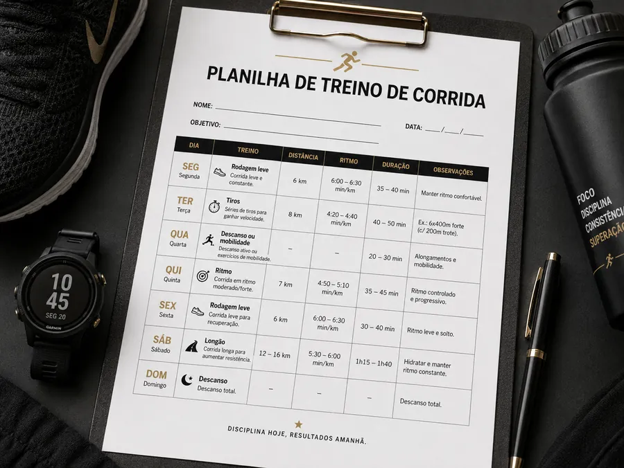 Planilha de treino de corrida semanal em prancheta